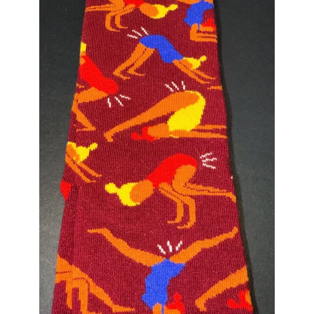 Freaker Feet Yoga Makes Me Fart Novelty Crew Socks Burgundy Red Made in USA NEW